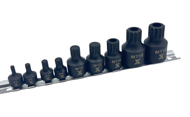 MAXIMUM 9 Piece Impact Stubby Bit Socket Rail Triple Square Y4