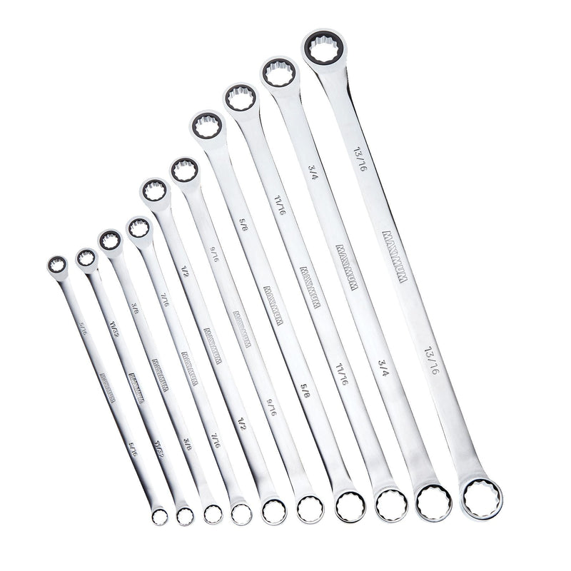 MAXIMUM Extra-Long Double Box-End Ratcheting Wrench Set, SAE, 10-pk A8
