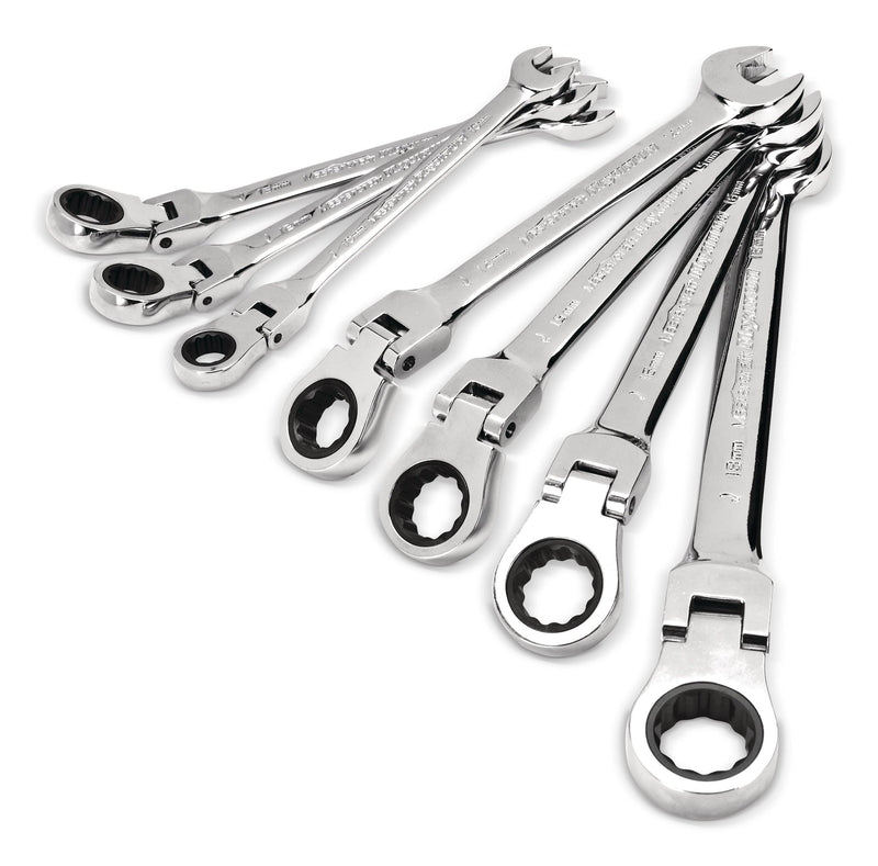 MAXIMUM Flexhead Ratcheting Wrench Set, Alloy Steel, Metric, 7-pc U9