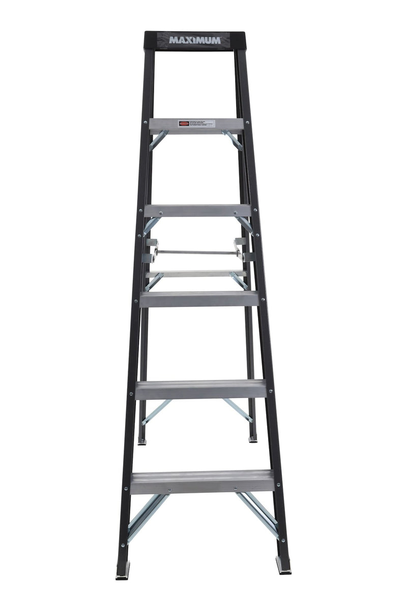 MAXIMUM Grade 1 Fiberglass Heavy-Duty Industrial Step Ladder, 250-lb, 6-ft M9