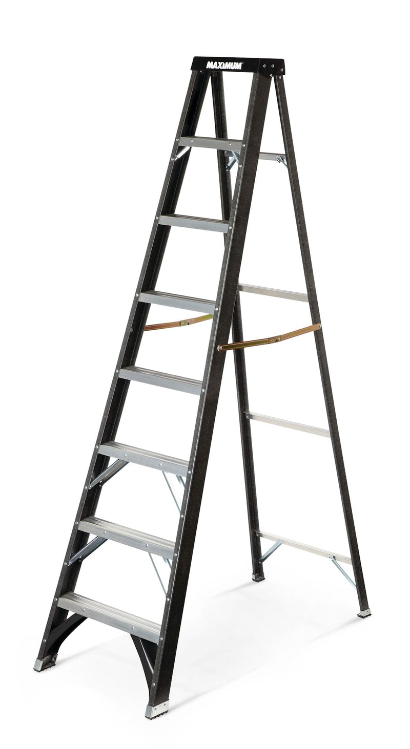 MAXIMUM Grade 1 Fibreglass Heavy-Duty Industrial Step Ladder, 250-lb, 8-ft C0