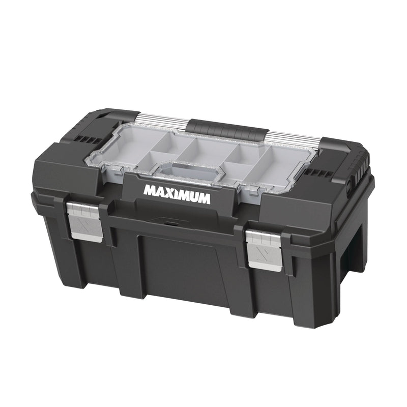 MAXIMUM Heavy-Duty Plastic Tool Box with Removable Tray & Organizer, 22-in, Black U4