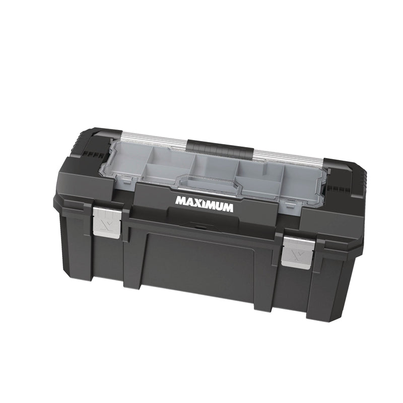 MAXIMUM Heavy-Duty Plastic Tool Box with Removable Tray & Organizer, 26-in, Black O7