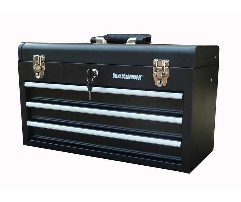 MAXIMUM Portable Metal Tool Box with 3 Drawers, Black, 21-in D0