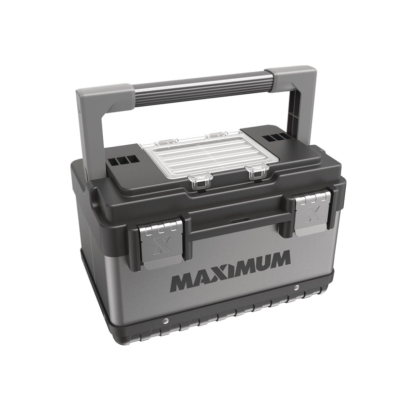 MAXIMUM Portable Plastic & Metal Tool Box with Removable Tray & Organizer, Black, 15-in L0