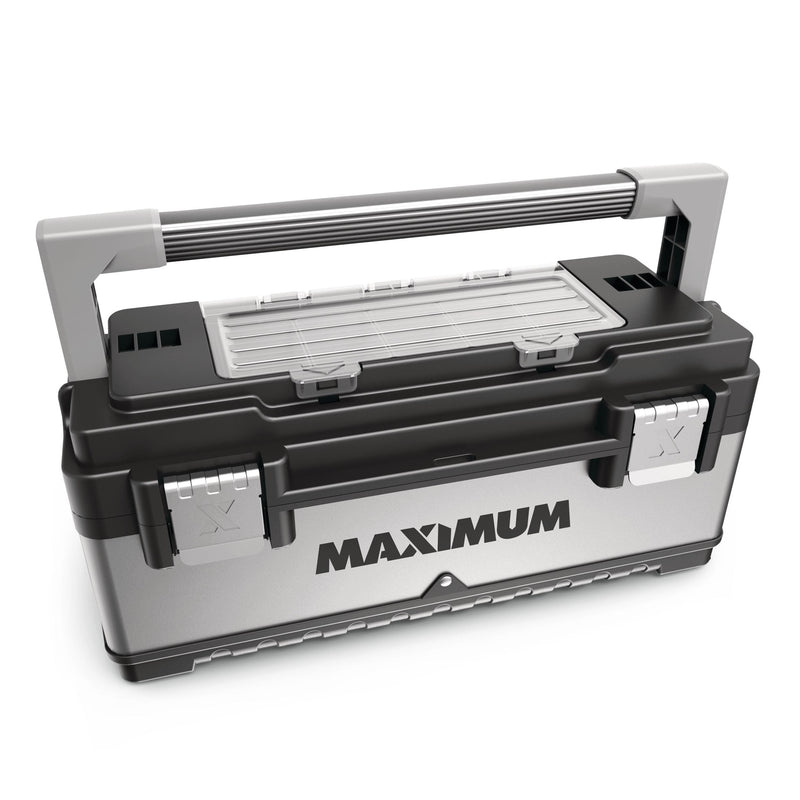 MAXIMUM Portable Plastic & Metal Tool Box with Removable Tray & Organizer, Black, 20-in F2