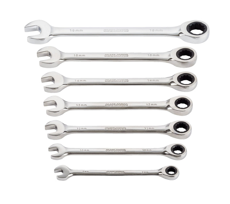 MAXIMUM Ratcheting Wrench Set, Metric, Nickel-Chrome Plating, 7-pc M4