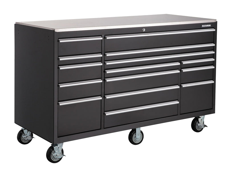 MAXIMUM Rolling Tools Storage Cabinet with 15 Drawers, Black, 72-in x 30-in N8