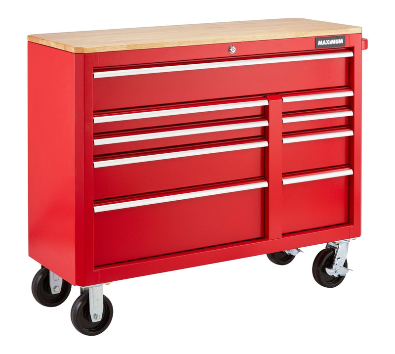 MAXIMUM Tool Storage Cabinet, Built-In Power Bar with USB, 9-Drawer, 47-in, Red X4