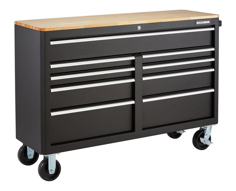 MAXIMUM Tool Storage Cabinet, Built-In Power Bar with USB, 9-Drawer, 56-in, Matte Black A9