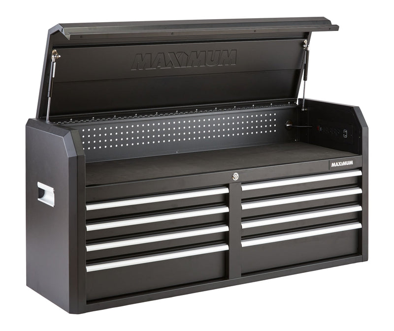 MAXIMUM Tool Storage Chest, Built-In Power Bar with USB, 8-Drawer, 56-in, Matte Black U4