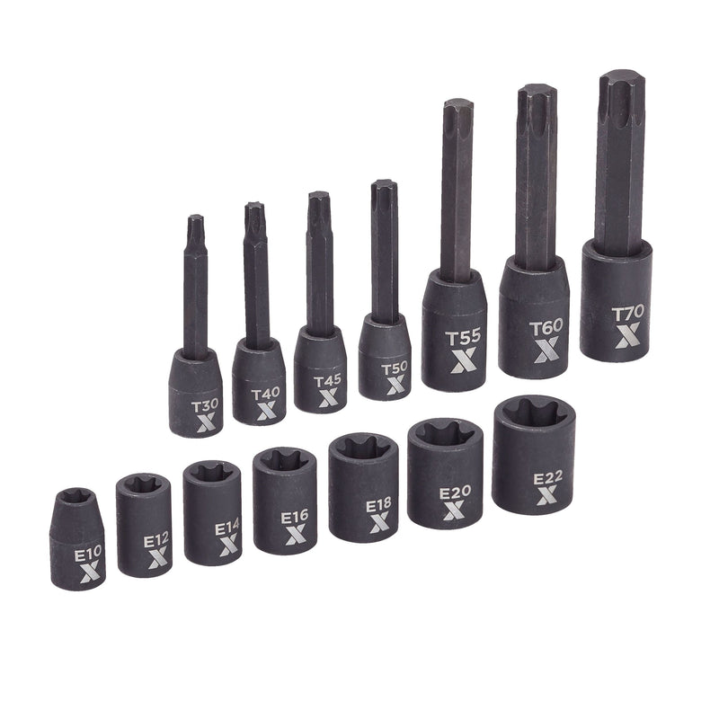 MAXIMUM Torx & E-Torx Impact Bit Socket Set, 14-pc, SAE/Metric M9