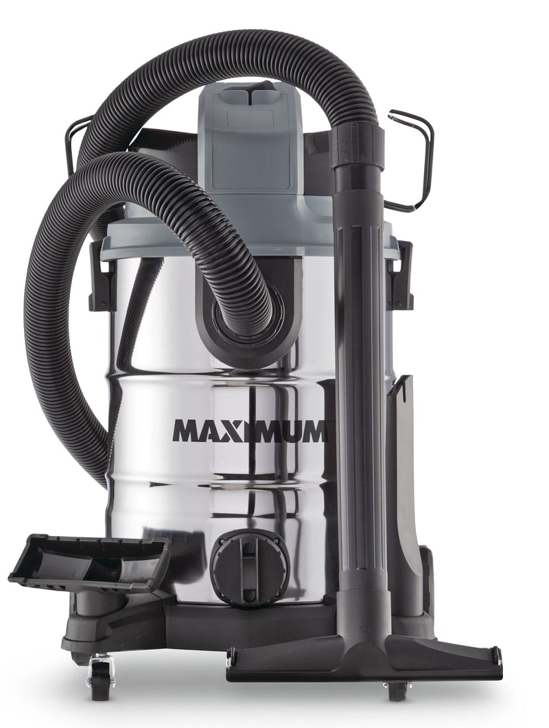 MAXIMUM VKD811SW 5.5 Peak HP Stainless Steel Wet/Dry Shop Vacuum with Hose and Accessories, 30-L Q3