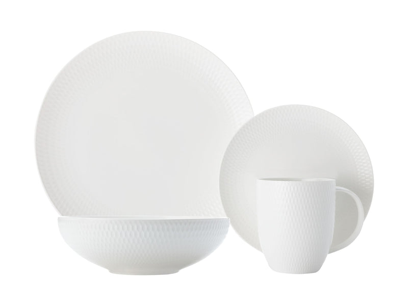 Maxwell & Williams Round Diamond Porcelain Dinnerware Set, Serves 4, 16-pc, White S7