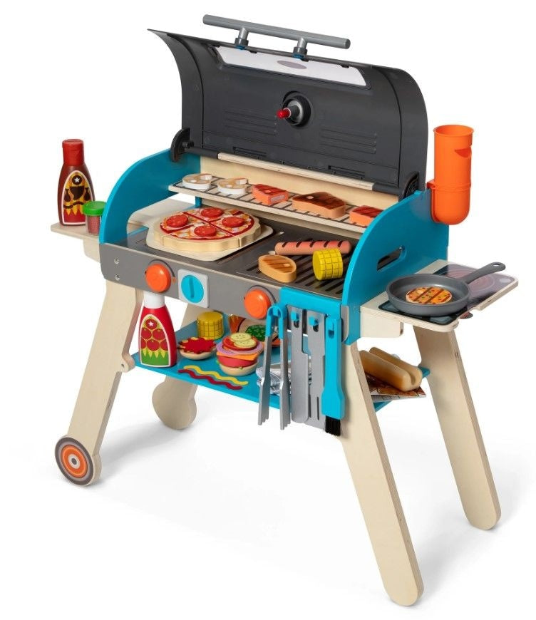 Melissa & Doug Wooden Deluxe Barbecue Grill, Smoker and Pizza Oven Playset, Ages 3+ R3
