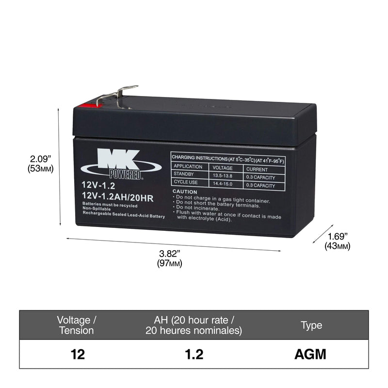 MK Battery 12-Volt 1.2 Ah SLA Battery, F1 Terminal U1