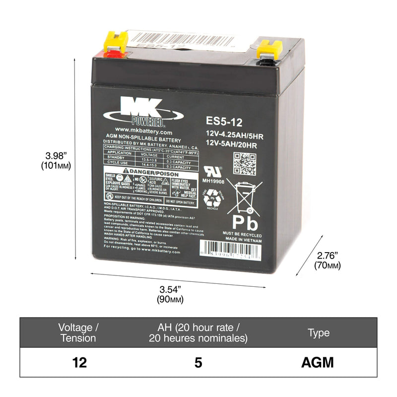 MK Battery 12-Volt 5 Ah SLA Battery, F2 Terminal O2