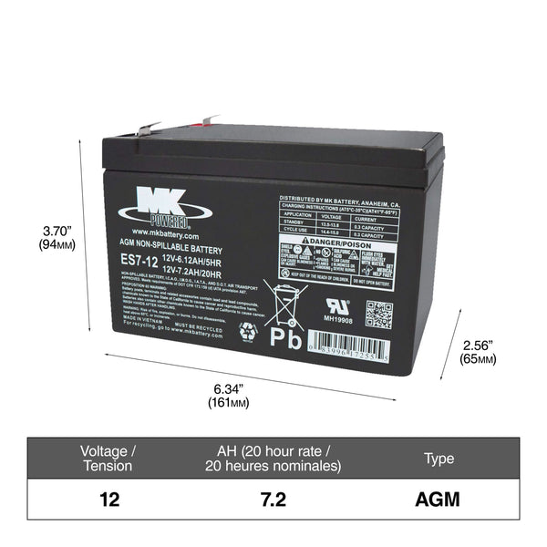 MK Battery 12-Volt 7.2 Ah SLA Battery, F2 Terminal S8
