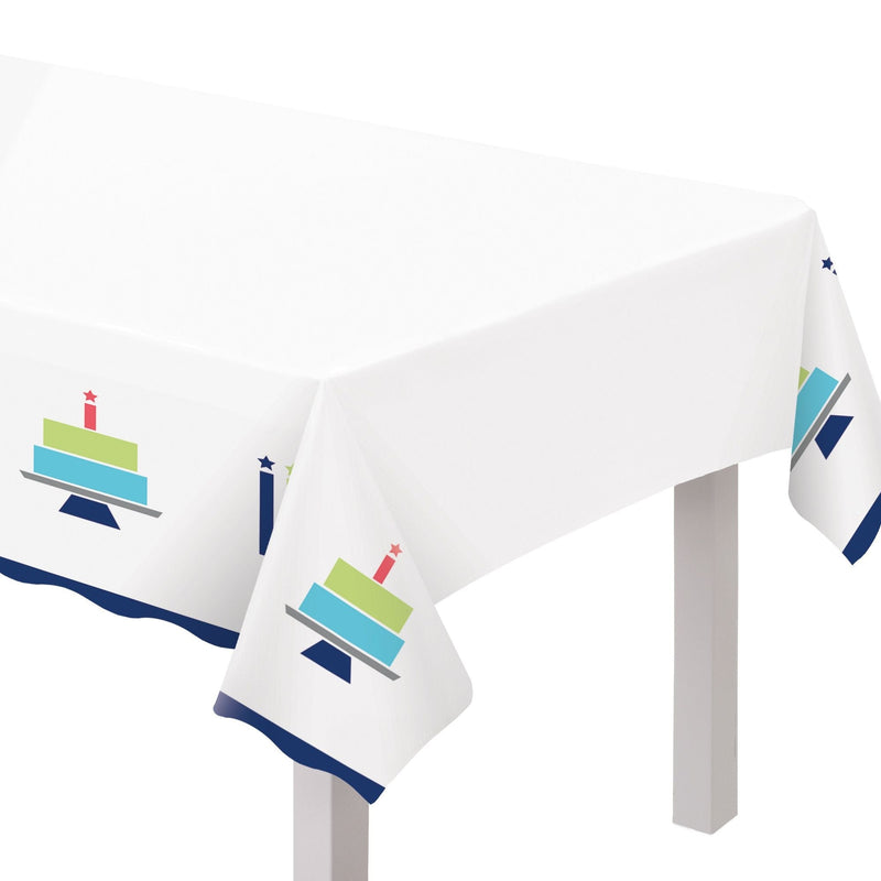 Modern Birthday Cake Reusable Plastic Table Cover, 54x102-in, For Indoor/Outdoor Use N2
