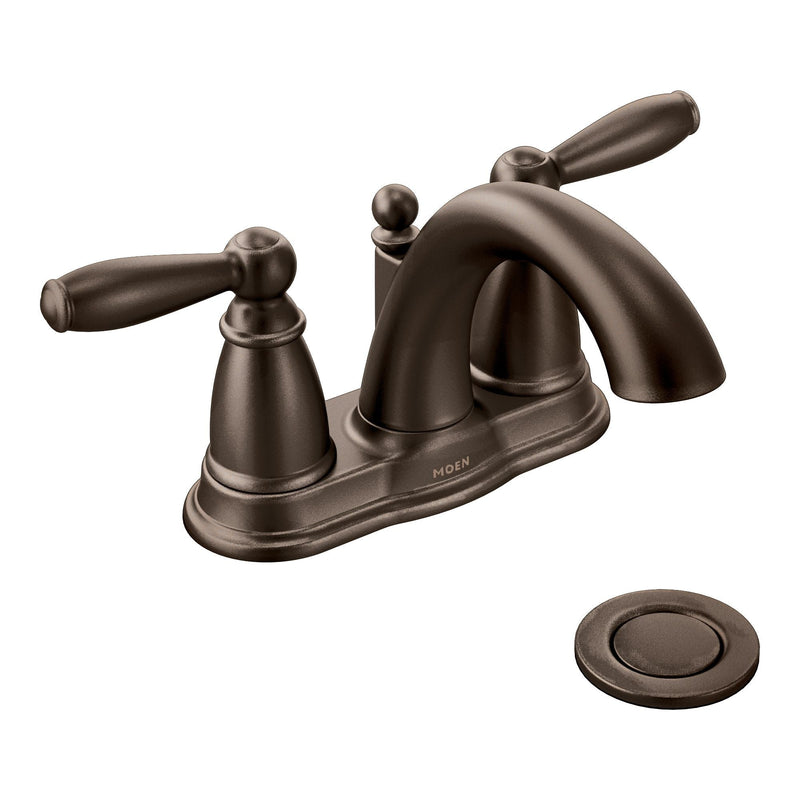 Moen Brantford Double Handle Low Arc 4-in Centerset Bathroom Sink Faucet, WaterSense Certified, Oil Rubbed Bronze L5