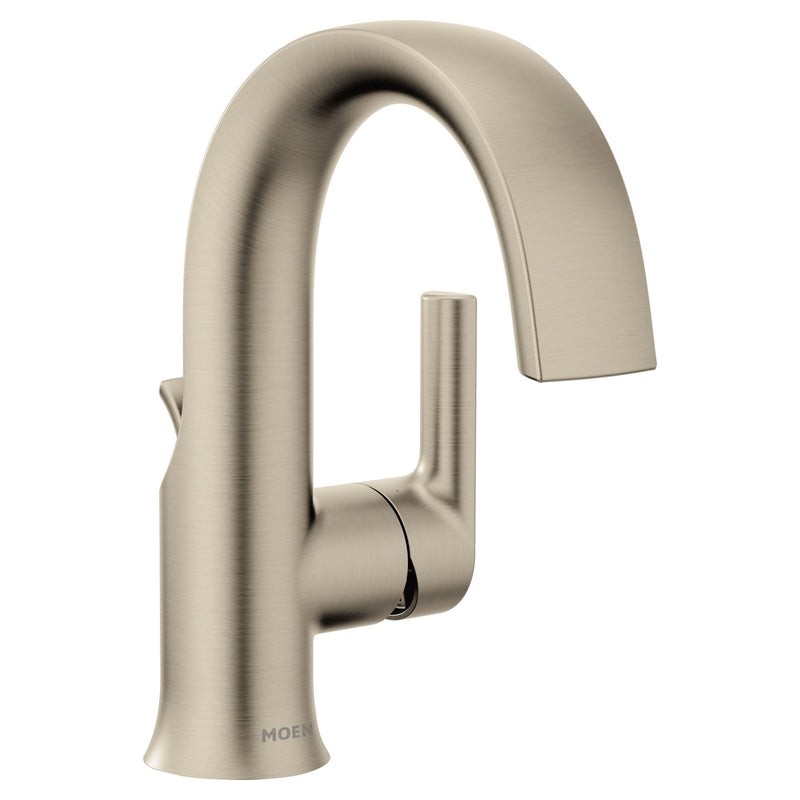 Moen Doux Single Handle Single Hole Bathroom Sink Faucet, WaterSense Certified, Brushed Nickel Q9