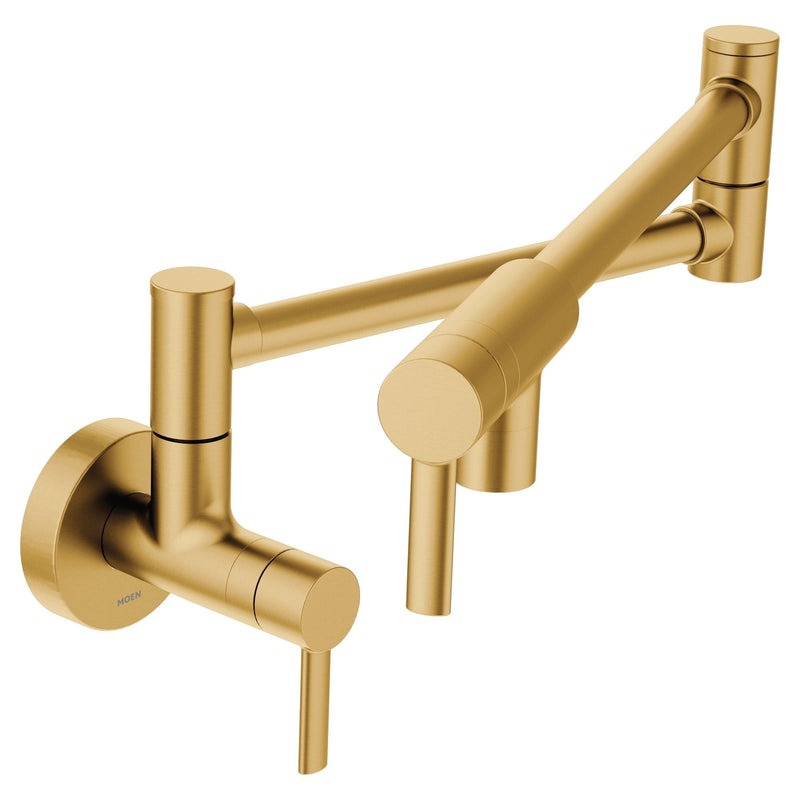 Moen Modern Single Handle Swing Arm Wall Mount Pot Filler Kitchen Faucet, Brushed Gold E4