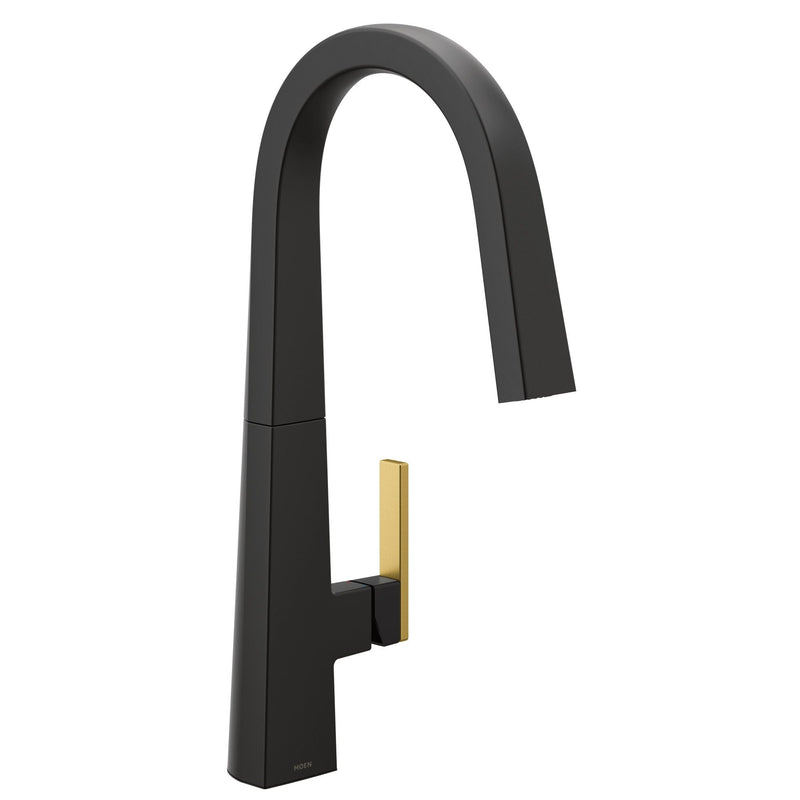 Moen Nio Single Handle High Arc Pull Down Sprayer Kitchen Faucet with Power Clean, Matte Black H1