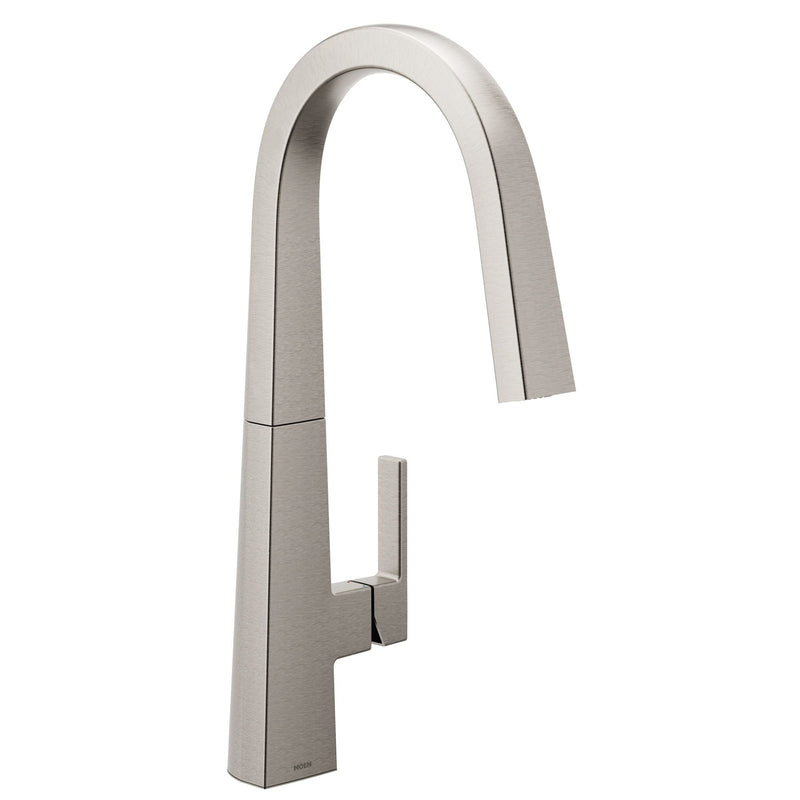 Moen Nio U Single Handle High Arc Smart Pull Down Spot-Resist Sprayer Kitchen Faucet with Power Clean, Stainless Steel Q3
