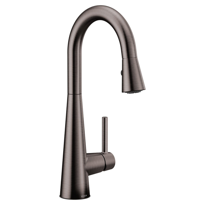 Moen Sleek Single Handle High Arc Pull Down Kitchen Faucet, Black Stainless Steel C5