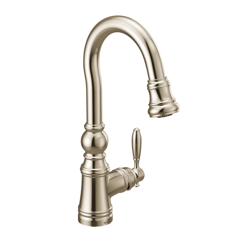 Moen Weymouth Single Handle High Arc Pull Down Sprayer Kitchen Faucet with Power Clean, Polished Nickel A0