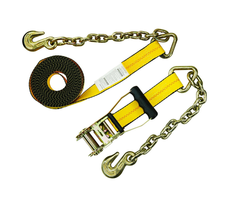 MotoMaster 10,000-lb Commercial Ratchet Tie Down Strap, with 18-in Chain, 2-in x 27-ft Q8