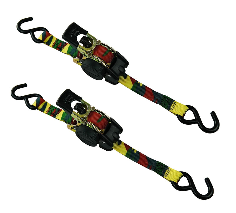 MotoMaster 1,200-lb Retractable Camo Ratchet Tie Down Straps, 1-in x 10-ft, 2-pk B2