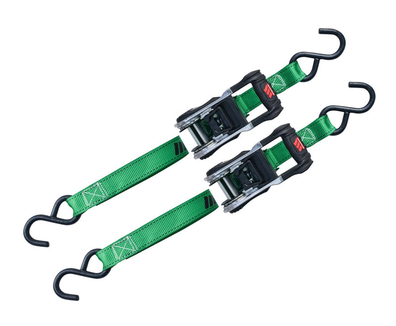 MotoMaster 1,500-lb Ratchet Tie Down Straps, with Padded Handle, 1-in x 10-ft, 2-pk N0