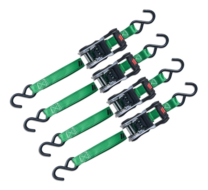 MotoMaster 1,500-lb Ratchet Tie Down, with Padded D-Handle, 1-in x 14-ft, 4-pk, Green W2