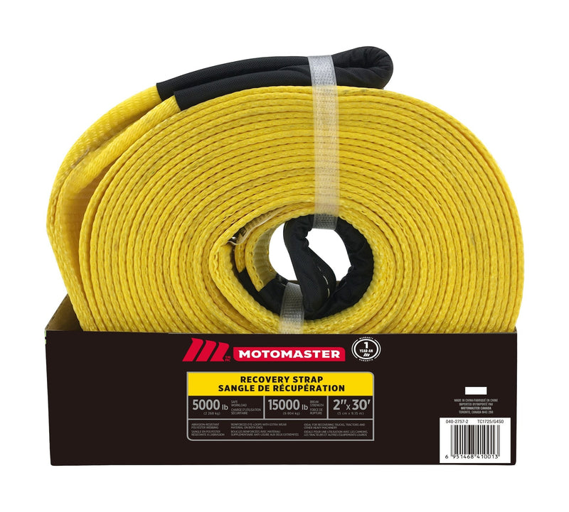MotoMaster 15,000-lb Recovery Strap with Loop Ends, Commercial Grade, 2-in x 30-ft V5
