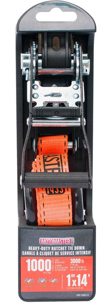MotoMaster 3,000-lb Heavy Duty Ratchet Tie Down Strap, Non-Padded, 1-in x 14-ft