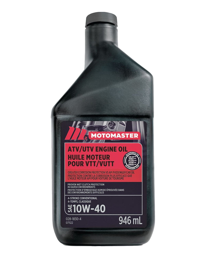 MotoMaster 4-Stroke Premium ATV/UTV Engine Oil 10W40, 946-mL A2