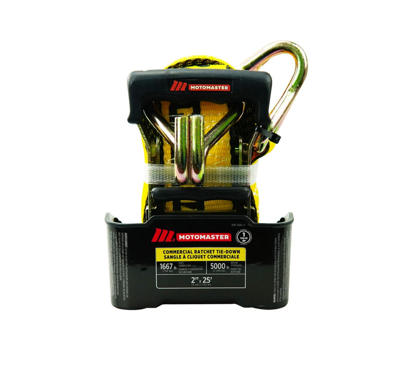 MotoMaster 5,000-lb Commercial Ratchet Tie Down Strap with Double-J Hook, 2-in x 25-ft C4