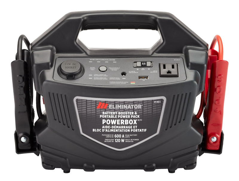 MotoMaster Eliminator PowerBox Portable Power Pack & Battery Booster/Jump Starter, 600 Peak Amps, 120W W1