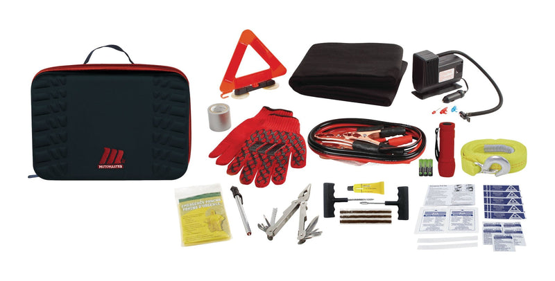 MotoMaster Premium Auto Safety Kit with Booster Cables, Air Compressor and Tow Strap N4