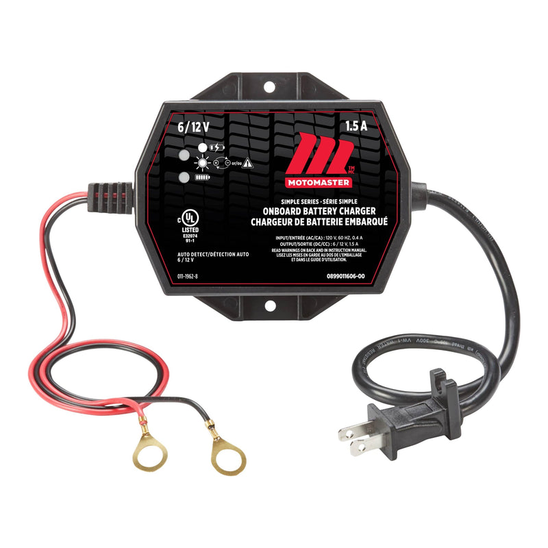 MotoMaster Simple Series Onboard Smart Battery Charger and Maintainer, Fully Automatic, 1.5-Amp, 6V/12V M3