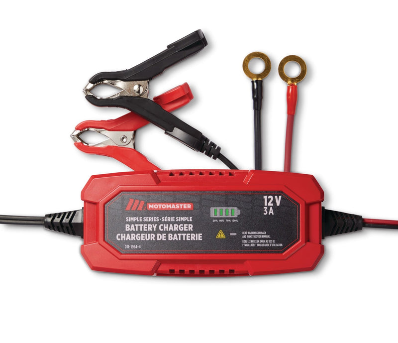 MotoMaster Simple Series Smart Battery Charger/Maintainer, Fully Automatic, 3-Amp, 12V C2