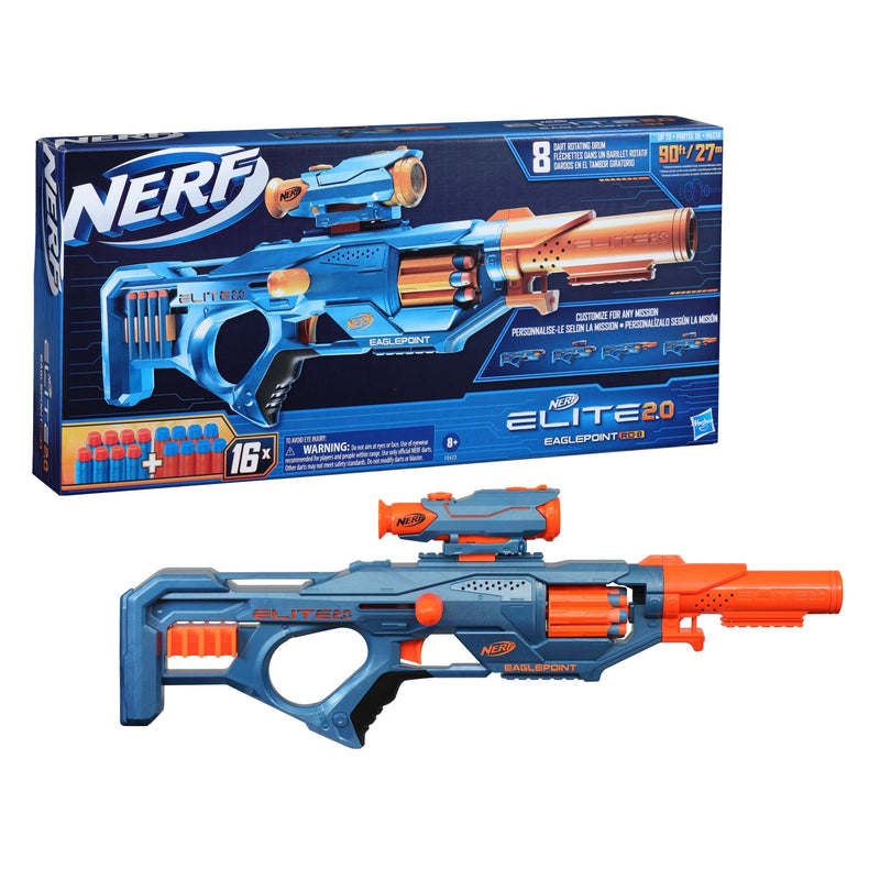 NERF Elite 2.0 Eaglepoint RD-8 Blaster, 8-Dart Drum, Detachable Scope and Barrel, 16 Darts, Ages 8+ Z4