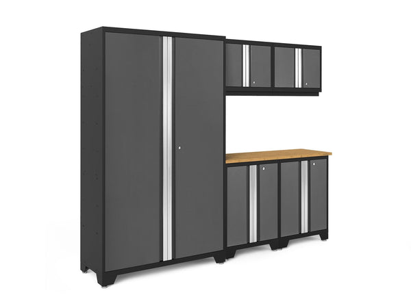 NewAge Bold 3.0 Series 24-Gauge Steel Garage Cabinetry Set with Bamboo Top, Partial Assembly, 96-in x 18-in x 72-in, 6-pc M6