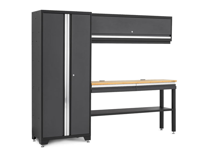 NewAge Bold 3.0 Series All-in-One Lockable Steel Garage Cabinetry Set with Bamboo Top, Grey, 90-in x 18-in x 72-in, 4-pc C3