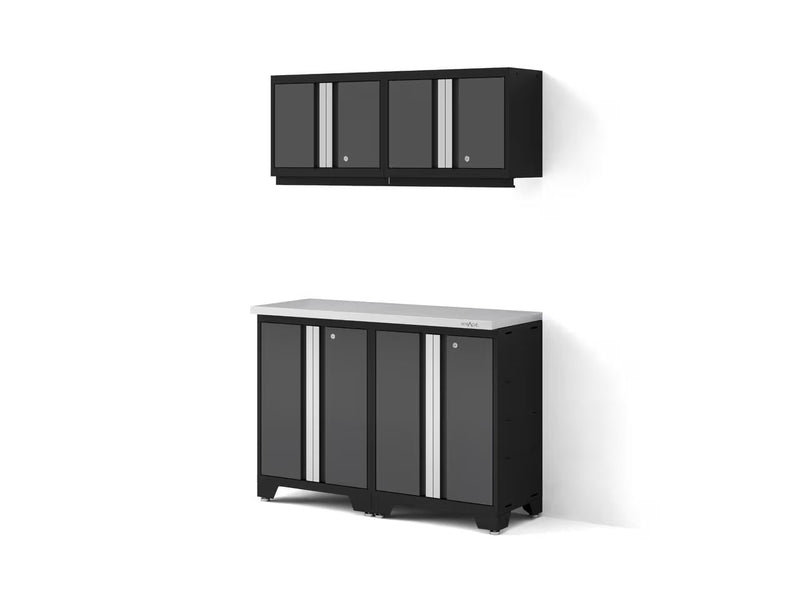 NewAge Bold 3.0 Series All-in-One Lockable Steel Garage Cabinetry Set with Stainless Steel Top, Black/Grey, 48-in x 18-in x 76.75-in, 5-pc L3