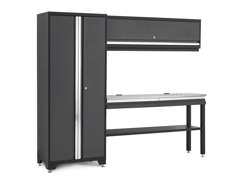 NewAge Bold 3.0 Series All-in-One Lockable Steel Garage Cabinetry Set with Stainless Steel Top, Grey, 90-in x 18-in x 72-in, 4-pc R8