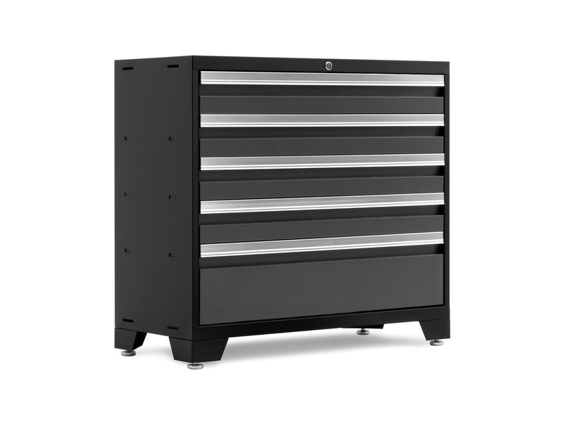 NewAge Bold 3.0 Series Lockable 5-Drawer Steel Tool Cabinet with Adjustable Legs, Fully-Welded, Black/Grey, 36-in C2