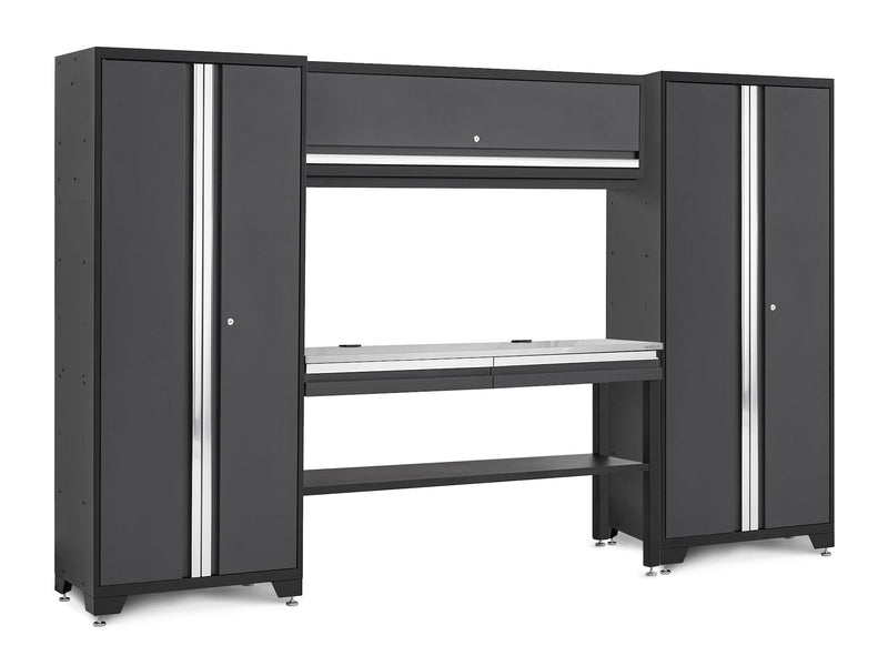NewAge Bold 3.0 Series Lockable Steel Garage Cabinetry Set with Stainless Steel Top, Grey, 120-in x 18-in x 72-in, 5-pc W1