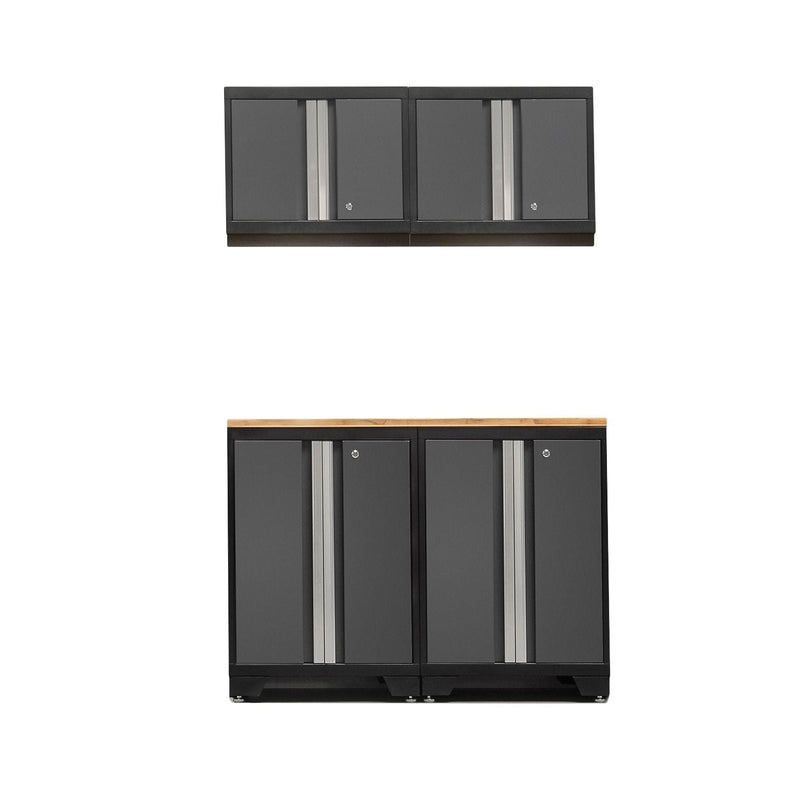 NewAge Bold Series Lockable 24-Gauge Steel Garage Cabinetry Set with Bamboo Top, Black/Grey, 48-in x 18-in x 76.75-in, 5-pc D9
